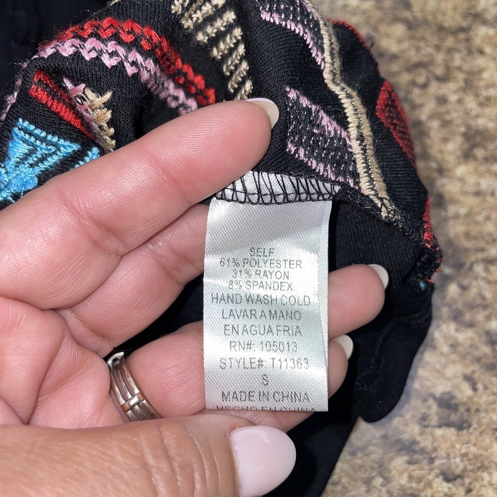 Savanna Jane Aztec Spaghetti Strap Tank Top Embroidered Boho Black Unique Sz SM - Picture 6 of 13